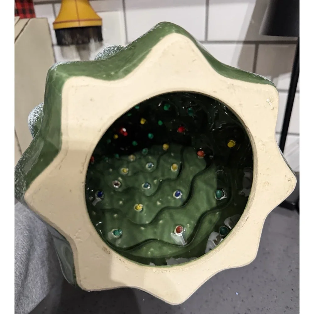 Ceramic Christmas Tree Green With‎ Multi Colored Bulbs Handcrafted Vintage